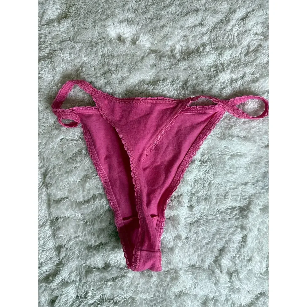 NWOT Nick & Nora Confidential Appletini Graphic Thong Pink Size L Loop Side - Picture 2 of 4